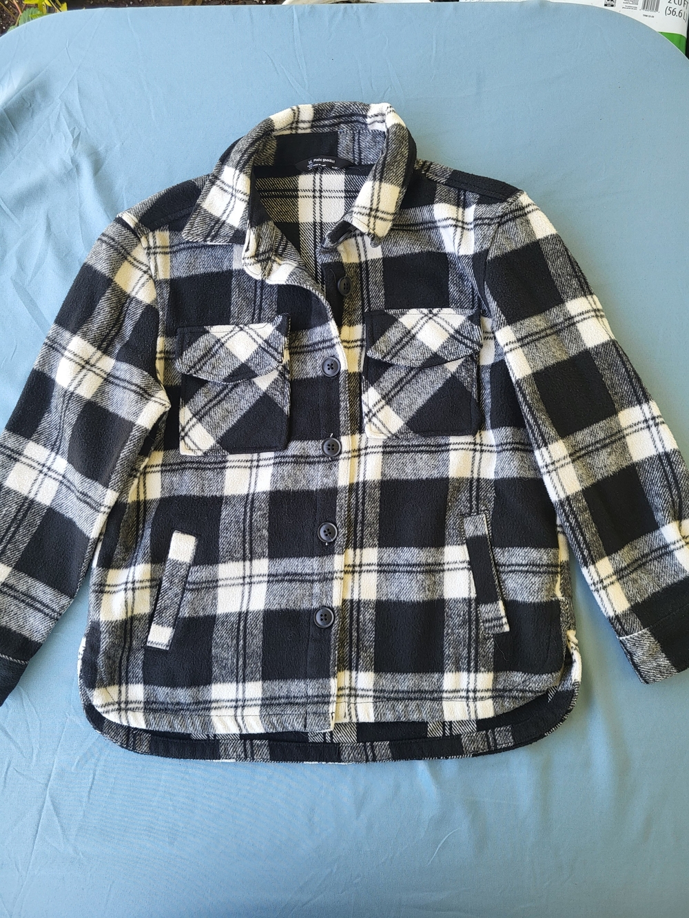 Kids Black & White Plaid Button-Front Jacket